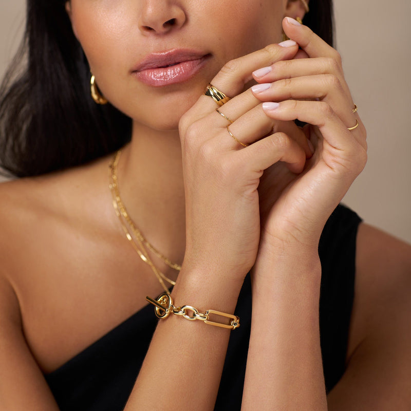Bracelets Rectangular Link T-Bar Bracelet - Gold Orelia Jewellery