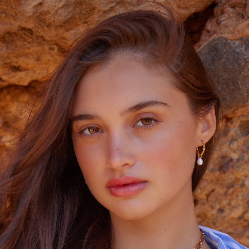 Hoop Earrings LUXE Rope Pearl Drop Hoop Earrings Orelia Jewellery