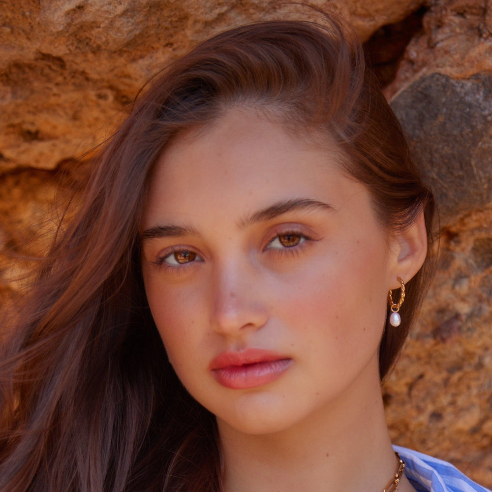 Hoop Earrings LUXE Rope Pearl Drop Hoop Earrings Orelia Jewellery