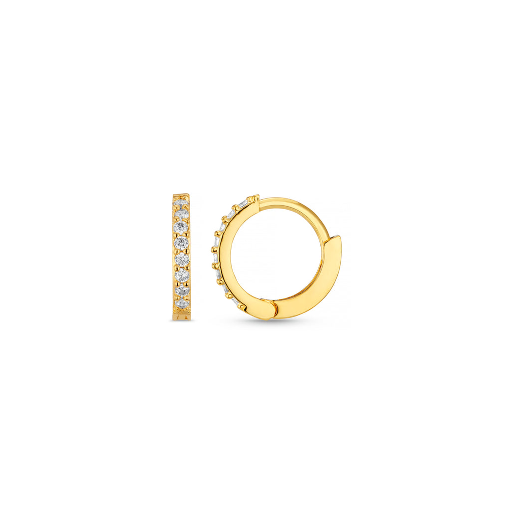 thumbnail interactive-video image 1 of 14K Gold Plated 925 Silver Huggie Hoops For Men – 8mm CZ Stud Earrings, 0.75 Ctw 1 of 2