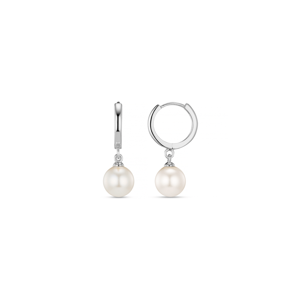 Huggie Hoops Pearl Drop Huggie Hoop Earrings - Silver Orelia Jewellery
