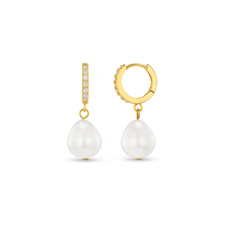 Huggie Hoops Pearl Drop Pavé Huggie Hoop Earrings - Gold Orelia Jewellery