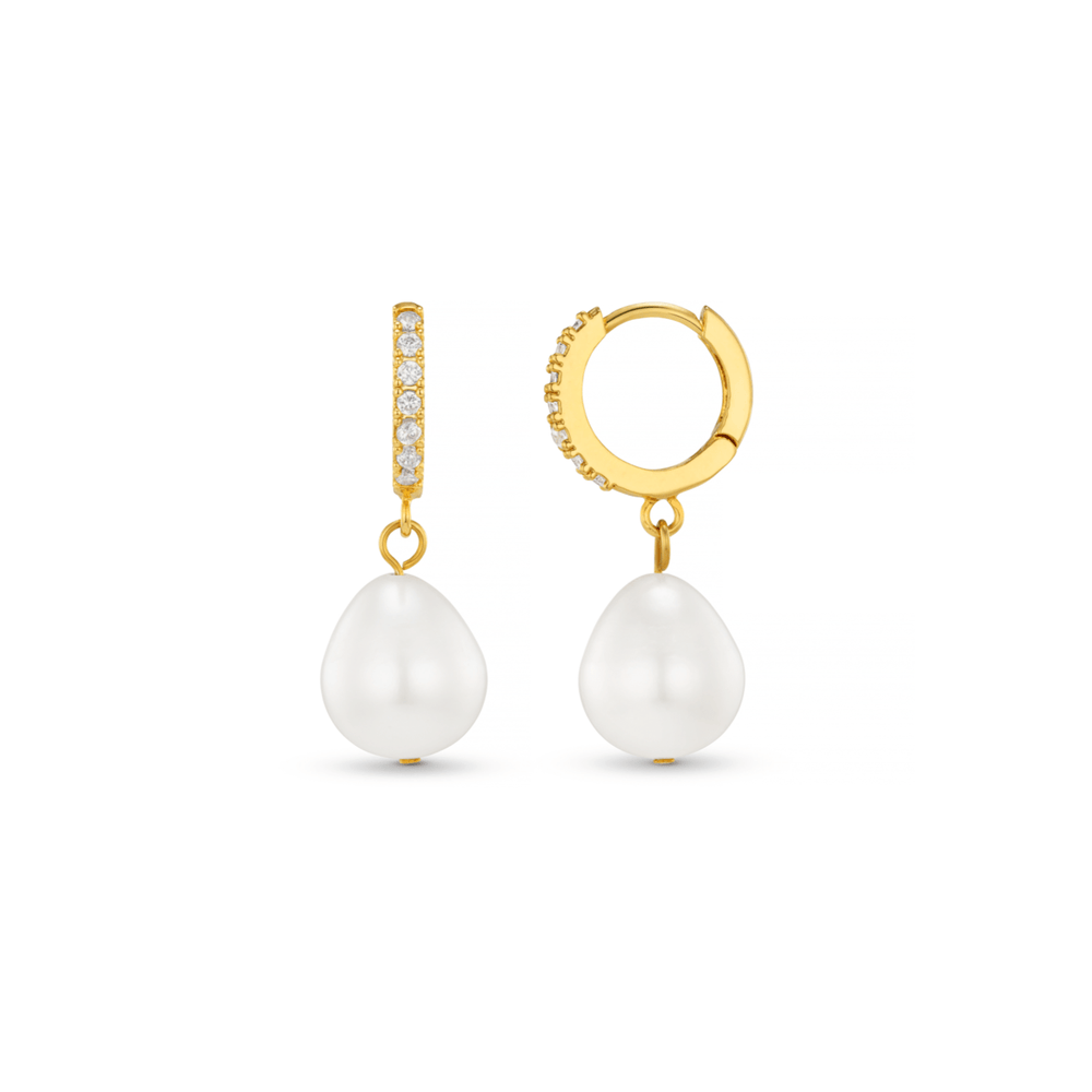 Huggie Hoops Pearl Drop Pavé Huggie Hoop Earrings - Gold Orelia Jewellery