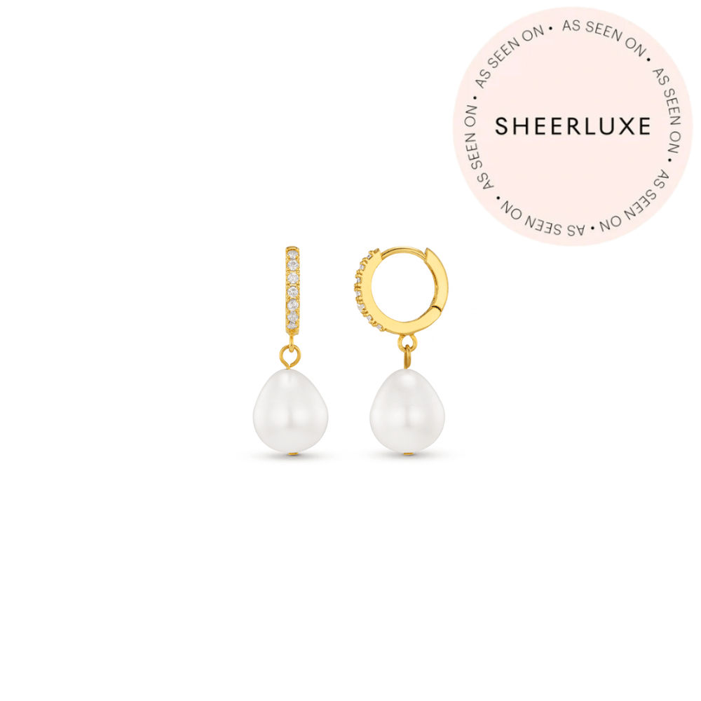 Huggie Hoops Pearl Drop Pavé Huggie Hoop Earrings - Gold Orelia Jewellery