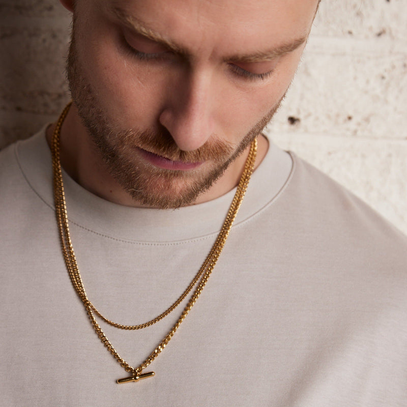 Necklaces Curb Chain T-Bar Drop Necklace - Gold Orelia Jewellery
