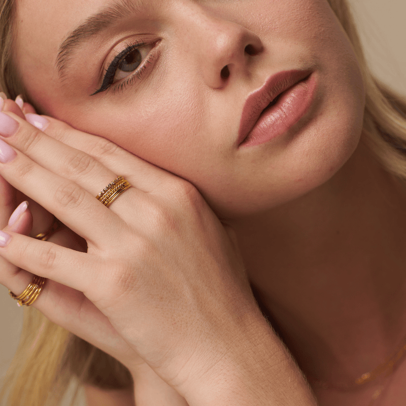 Model Wearing Ring Pack Crystal Multi Ring Stacking Set
