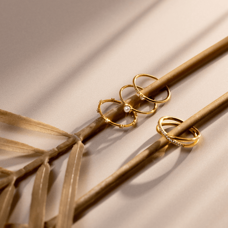 Ring Pack Fine Crystal & Pearl Ring Stacking Set Still Life