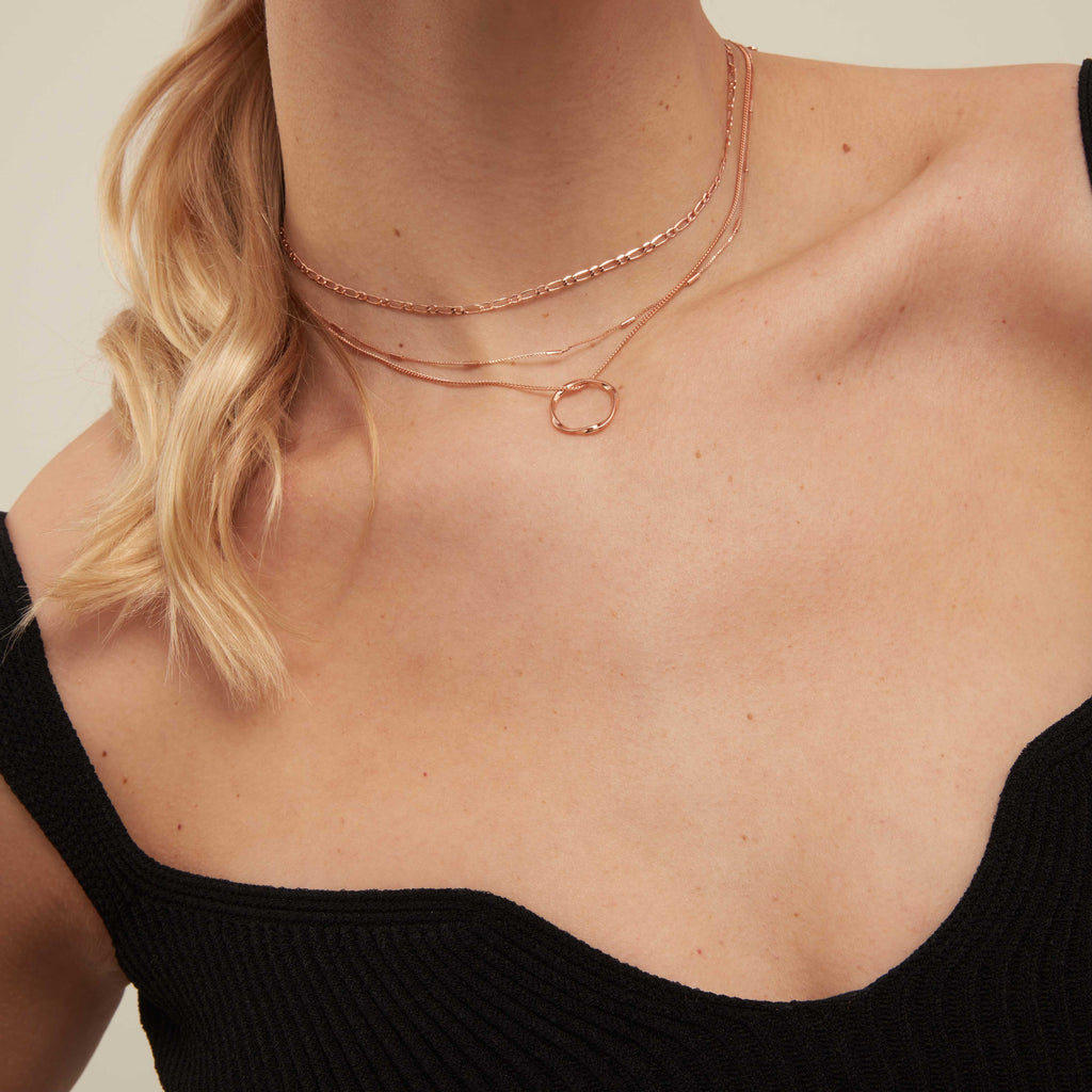 Open Circle Three Row Necklace Rose Gold