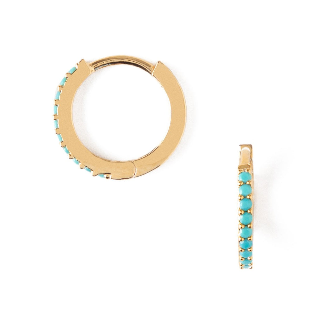 Mini Turquoise Pavé Huggie Hoop Earrings - Gold
