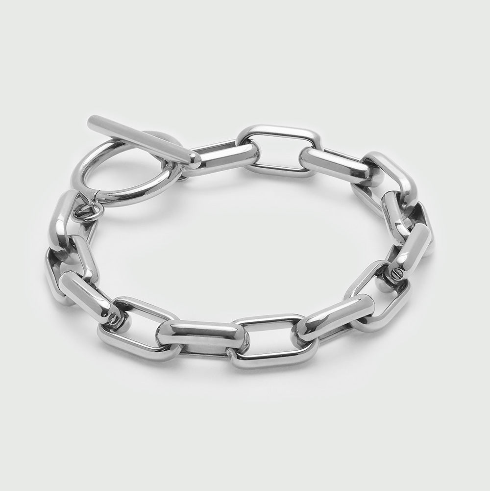 LUXE Rectangle Link T Bar Bracelet Silver