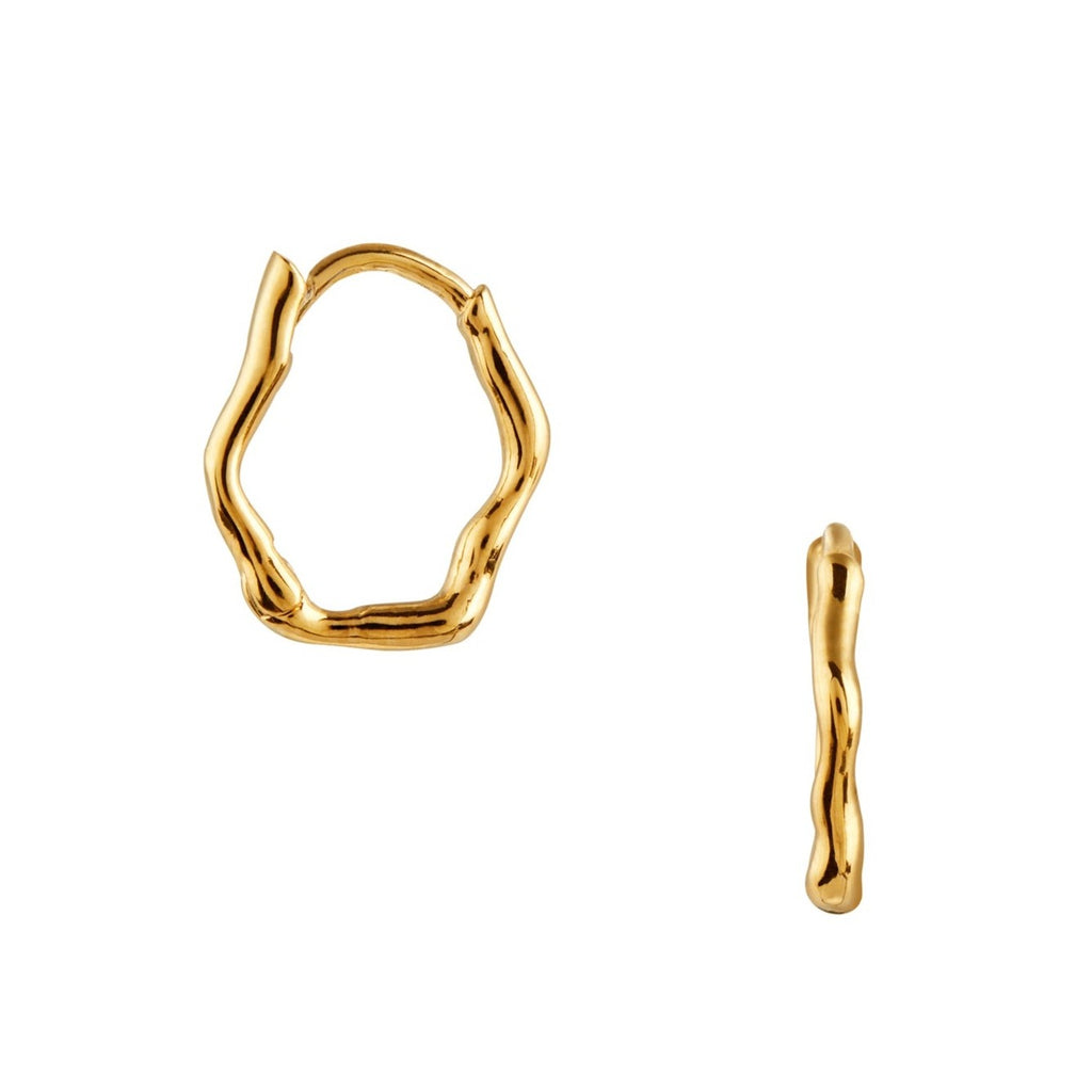 Organic Wave Huggie Hoop Earrings - Gold