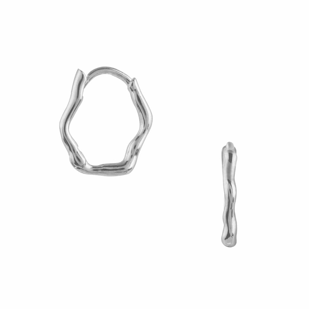 Organic Wave Huggie Hoop Earrings Silver