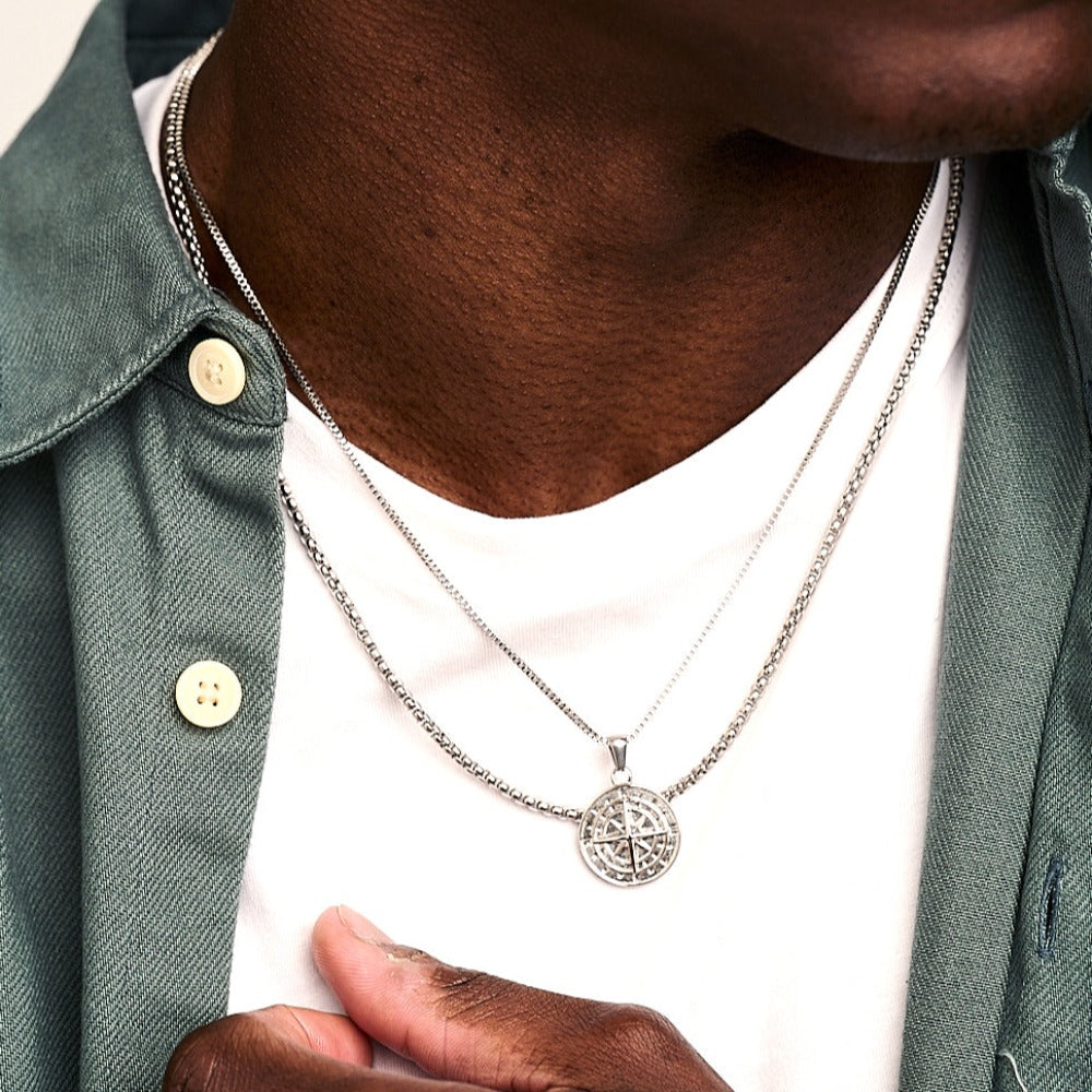 Round Box Chain Necklace Silver