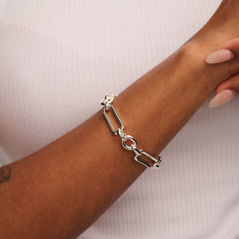 Bracelets Rectangular Link T-Bar Bracelet - Silver Orelia Jewellery