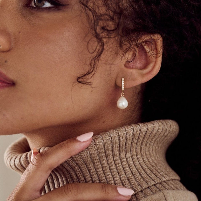 Huggie Hoops Pearl Drop Pavé Huggie Hoop Earrings - Gold Orelia Jewellery