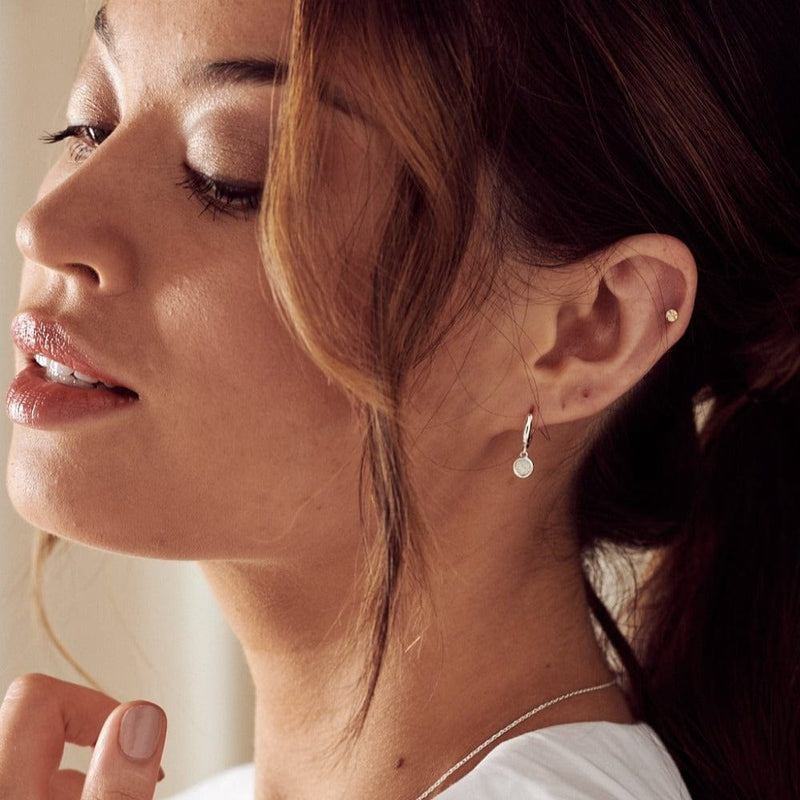 Huggie Hoops White Opal Drop Huggie Hoop Earrings Made With Swarovski® Crystals - Silver Orelia Jewellery