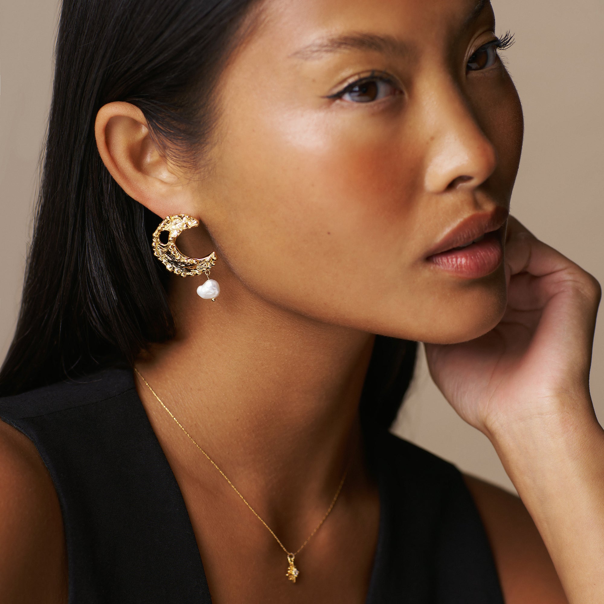 Molten Moon Pearl Drop Statement Earrings
