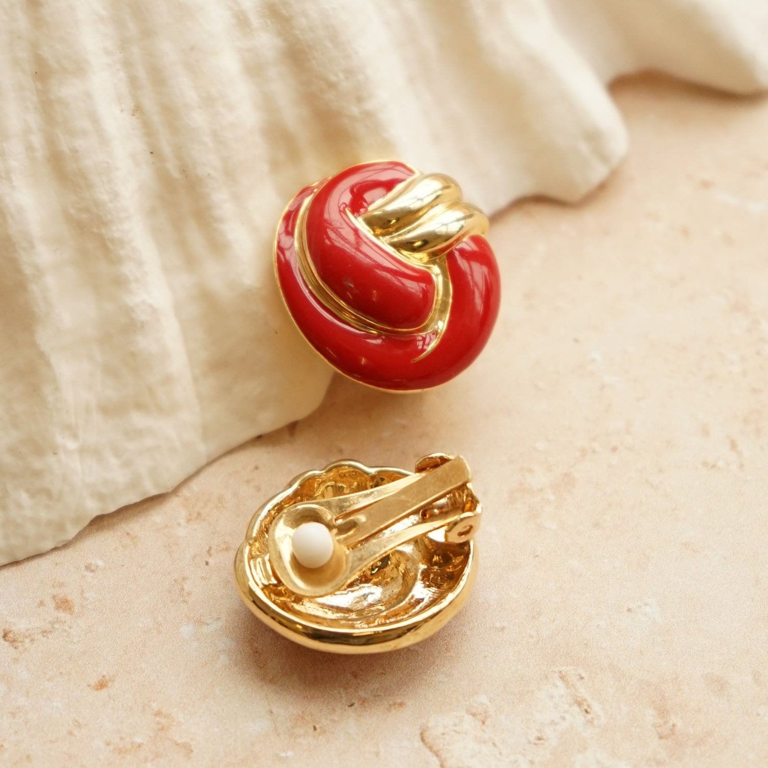 Vintage Red Enamel Clip On Earrings