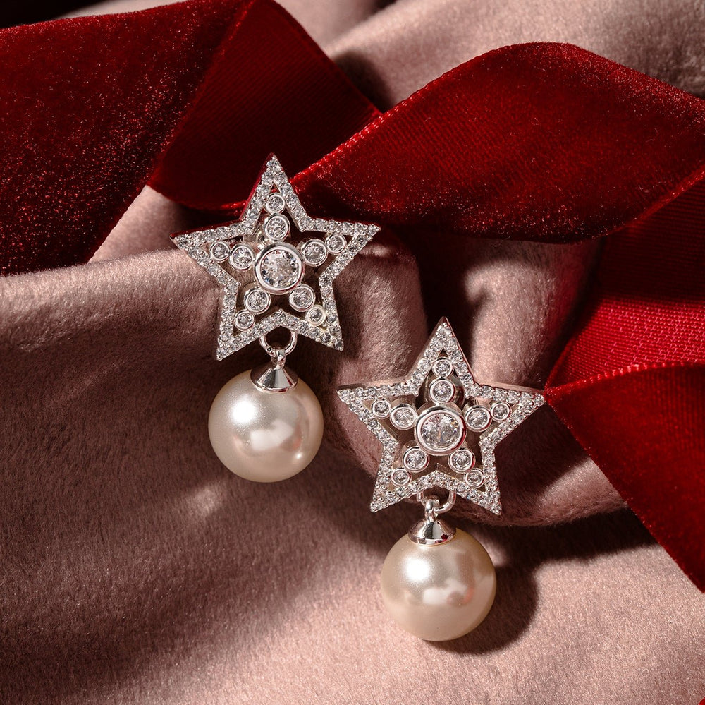 Crystal Star & Pearl Drop Earrings