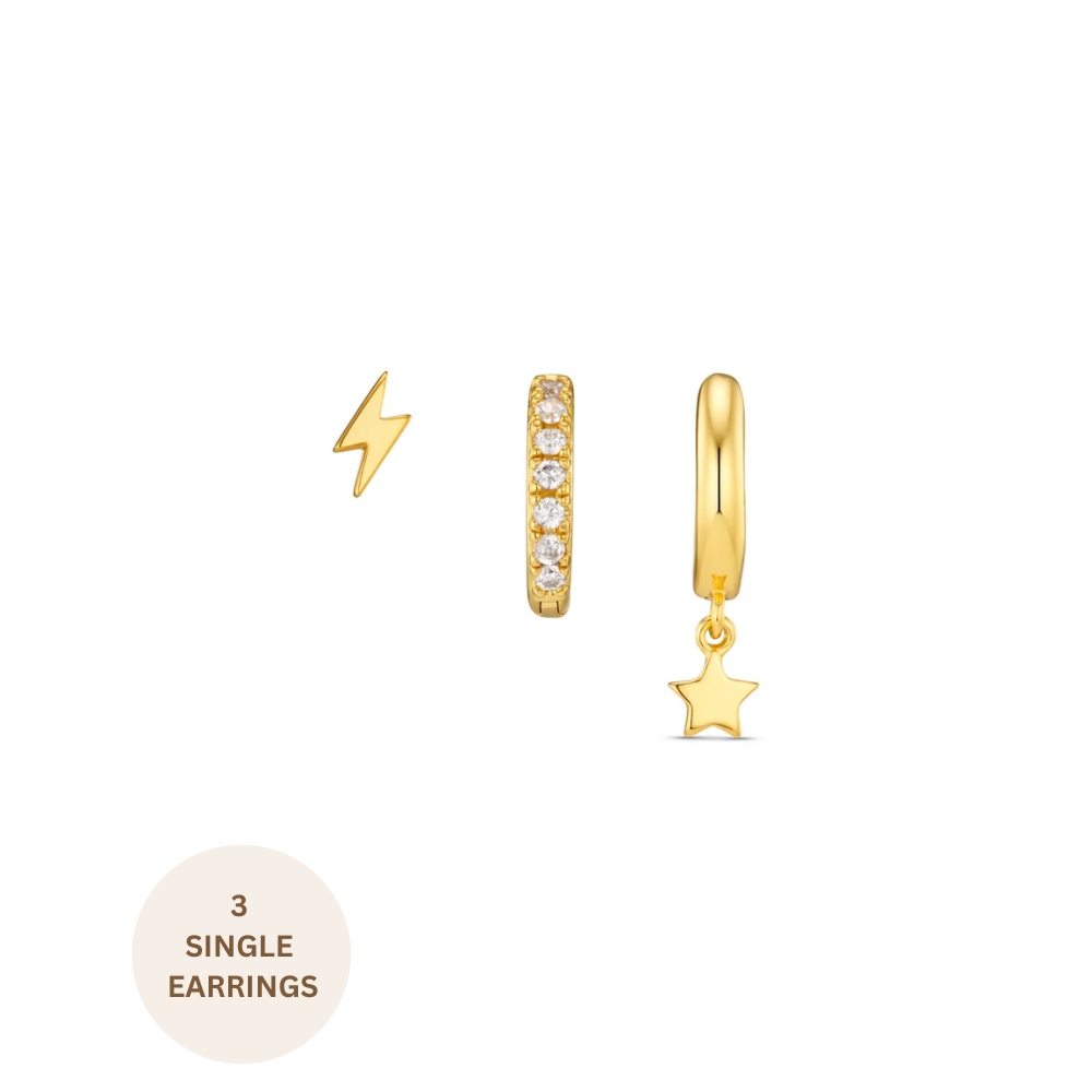 Lightning & Star Ear Stacking Set - Gold