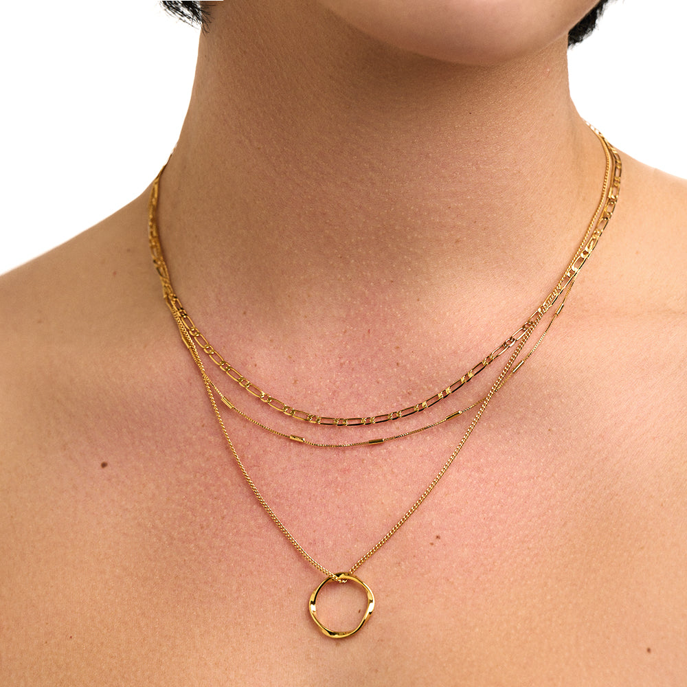 Open Circle Three Row Necklace - Gold - Orelia London