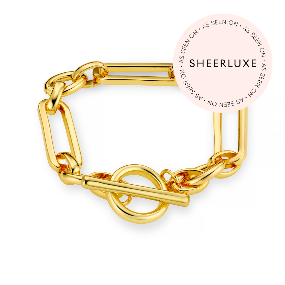 Rectangular Link T-Bar Bracelet - Gold