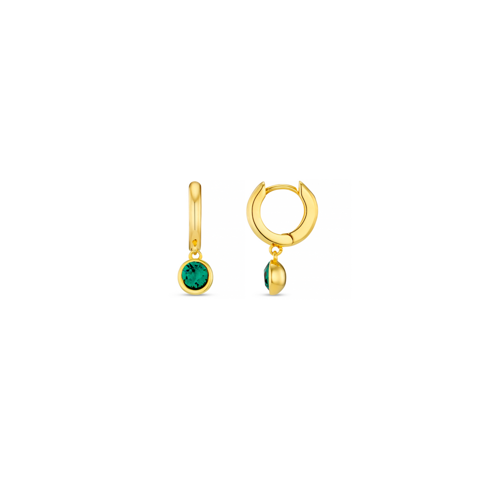 Emerald Drop Huggie Hoop Earrings Made With Swarovski® Crystals - Gold