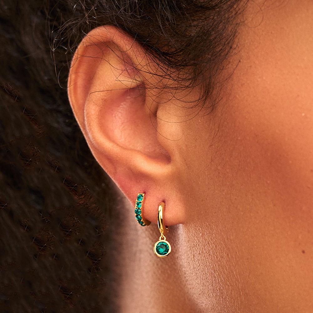 Emerald Drop Huggie Hoop Earrings Made With Swarovski® Crystals - Gold - Orelia London