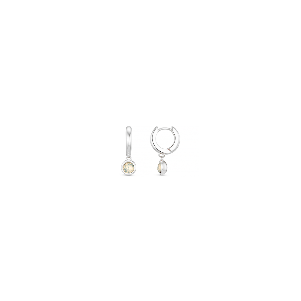 White Opal Drop Huggie Hoop Earrings Made With Swarovski® Crystals - Silver