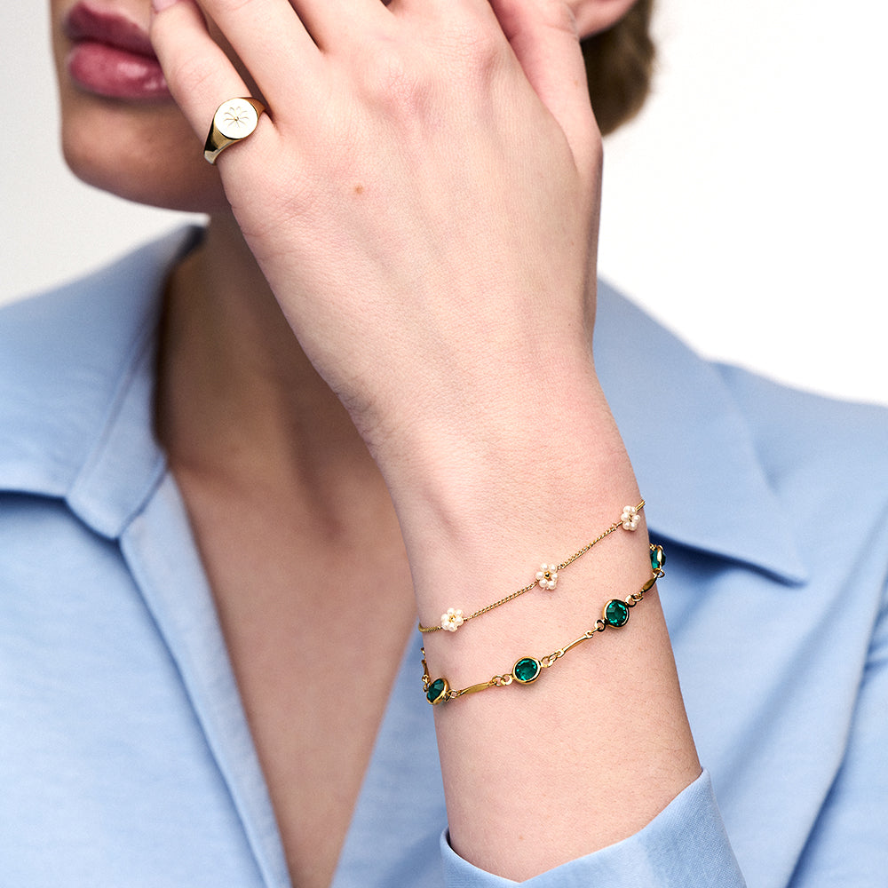 Orelia Emerald & Bar Link Chain Bracelet, Gold/Green