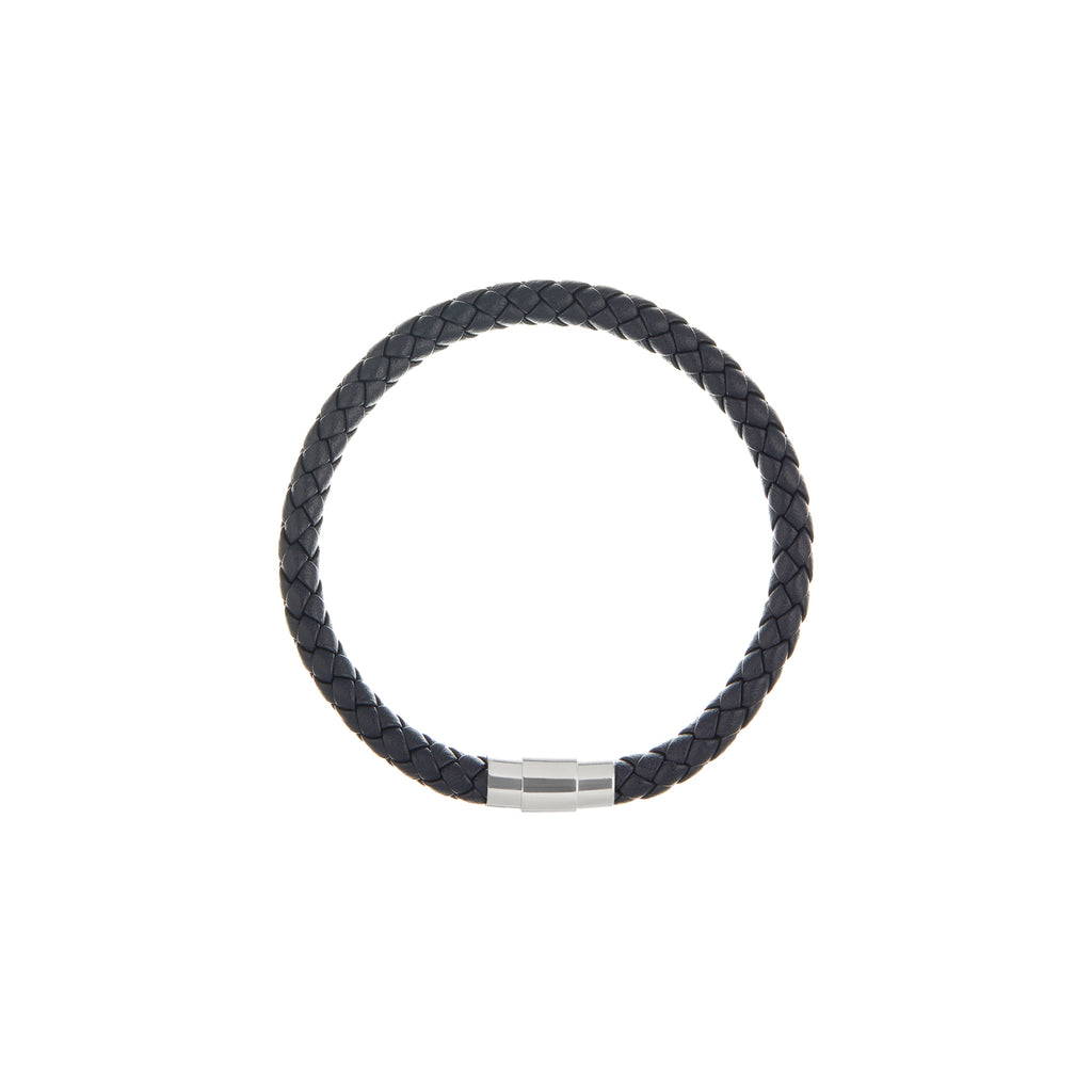 Men's 3-Layer Blue & Grey Braided Leather Bracelet in Stainless Steel | MYKA