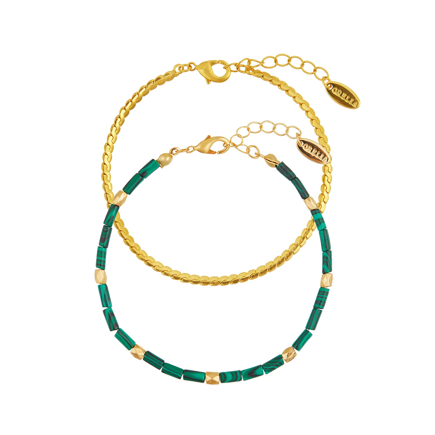 Malachite & Chain 2-Row Bracelet