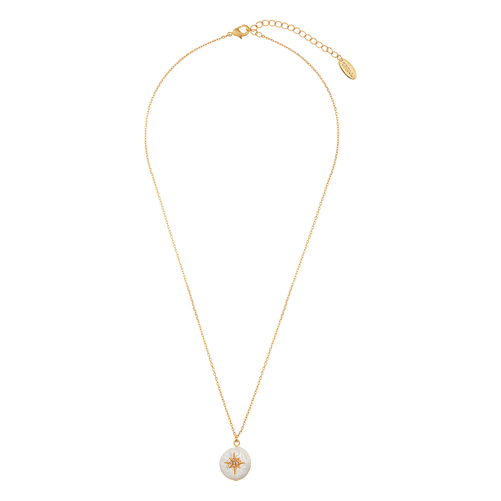 Pavé Starburst Pearl Coin Necklace