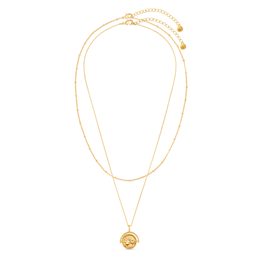 Goddess Coin Spinner 2-Row Necklace - Orelia London
