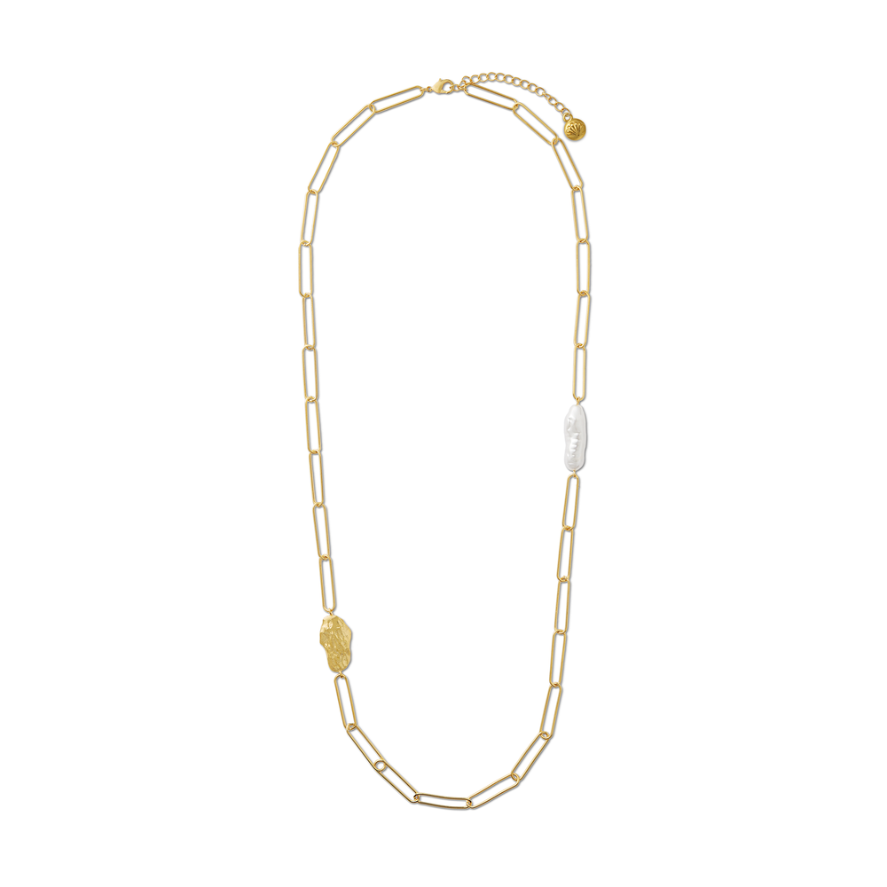 Pearl & Molten Asymmetric Long Necklace - Orelia London