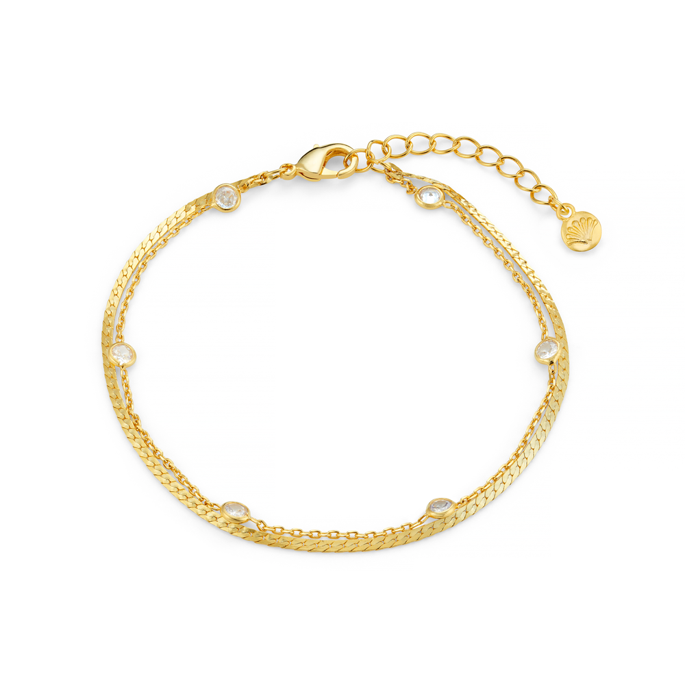 Stationed Crystal & Snake 2-Row Bracelet