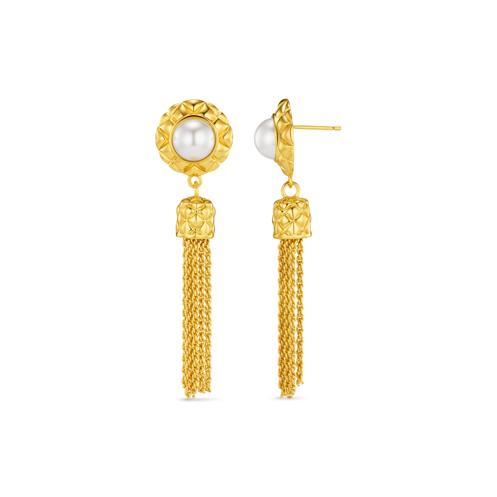 Pearl & Quilt Tassel Earrings