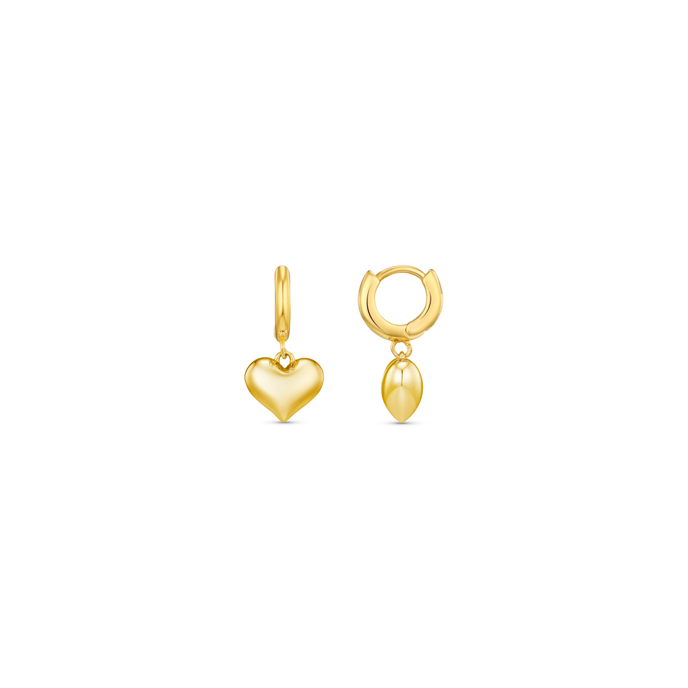 Domed Heart Charm Huggie Hoops Earrings