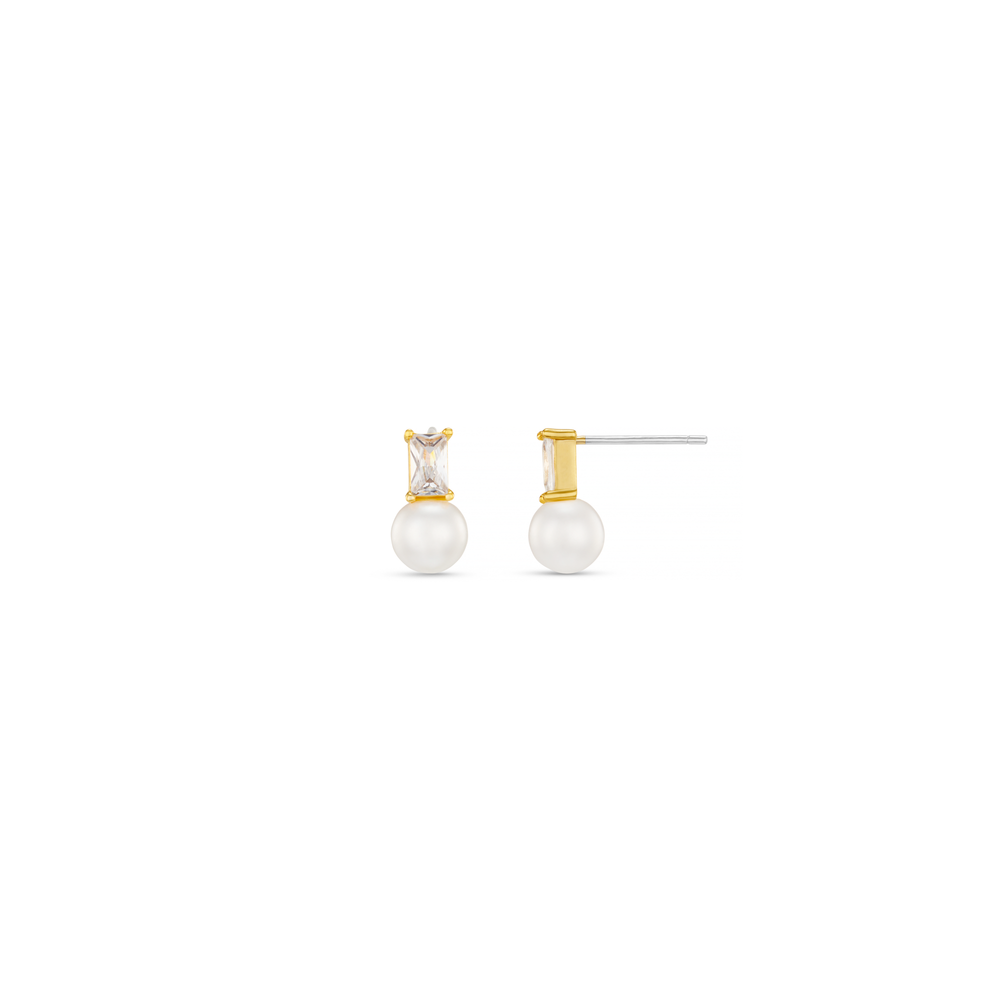 Crystal Baguette & Pearl Stud Earrings