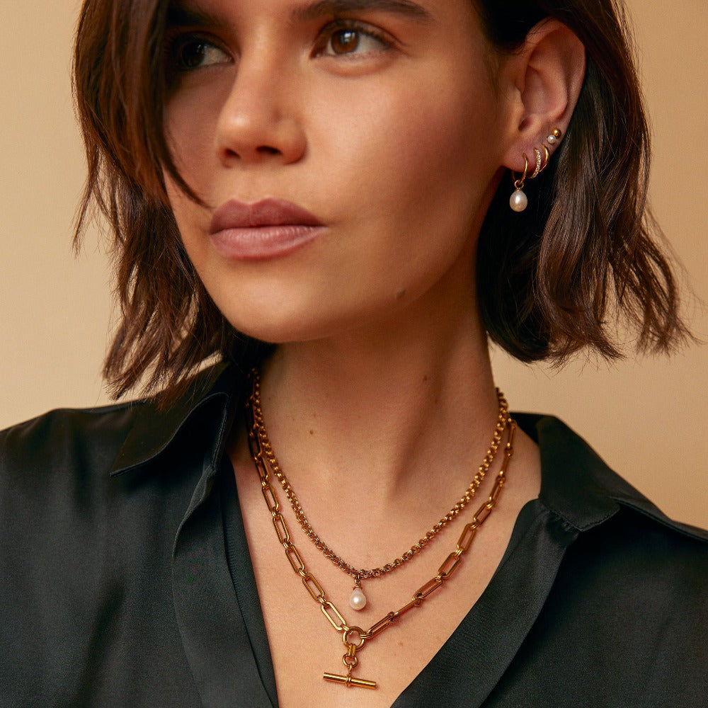 LUXE Linear Link T-Bar Necklace - Gold