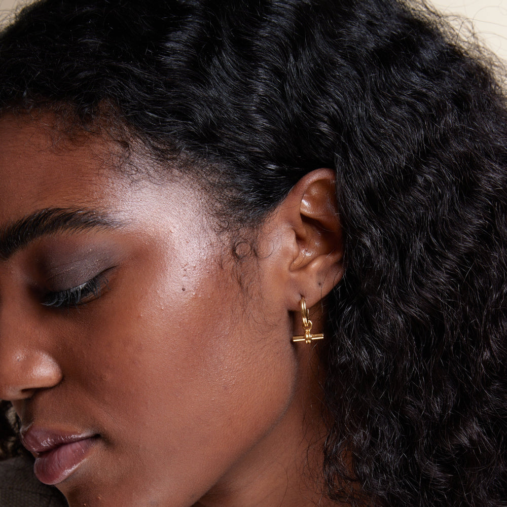 LUXE Linear T-Bar Drop Hoop Earrings - Gold