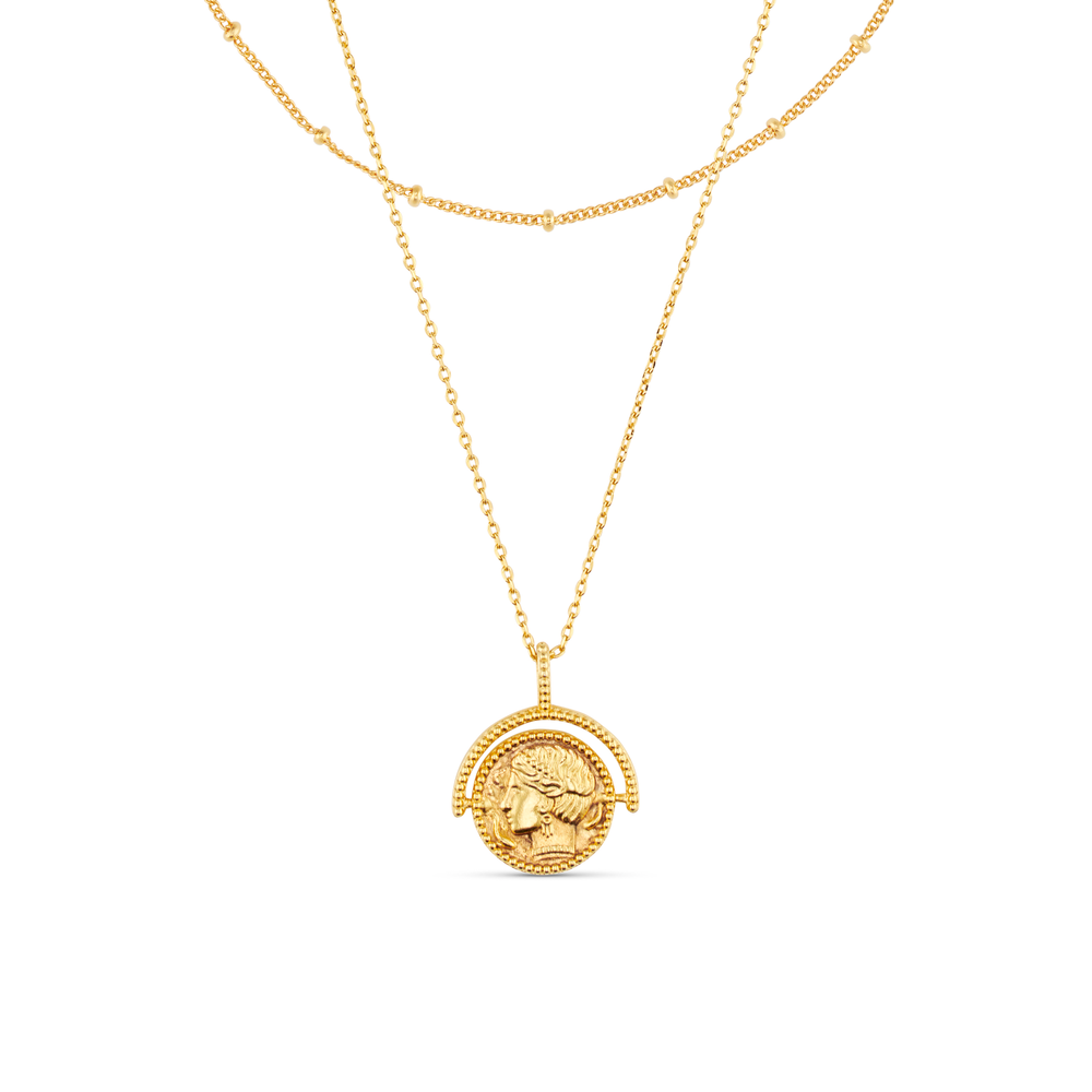 Goddess Coin Spinner 2-Row Necklace - Orelia London