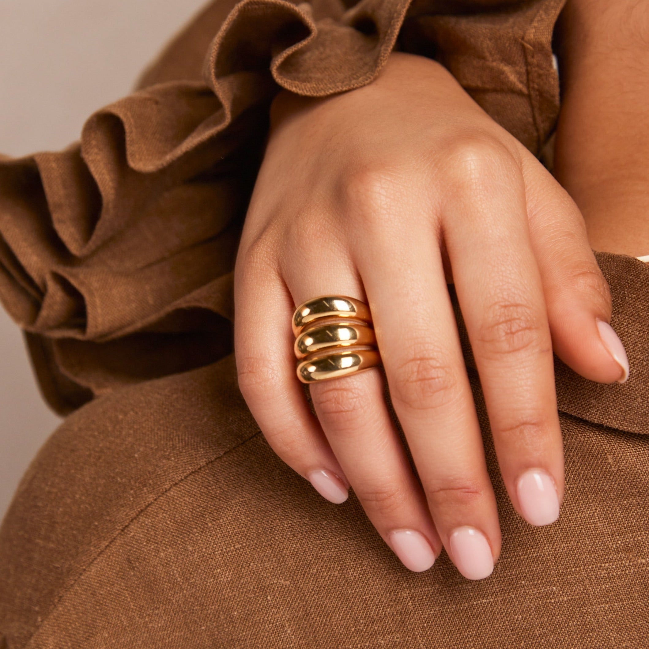 Polished Triple Domed Ring Gold