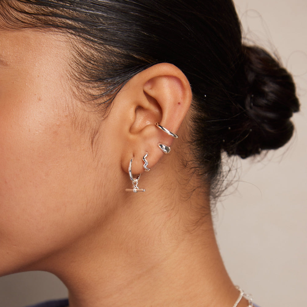 Dainty T-Bar Knot Hoop Earrings - Silver - Orelia London