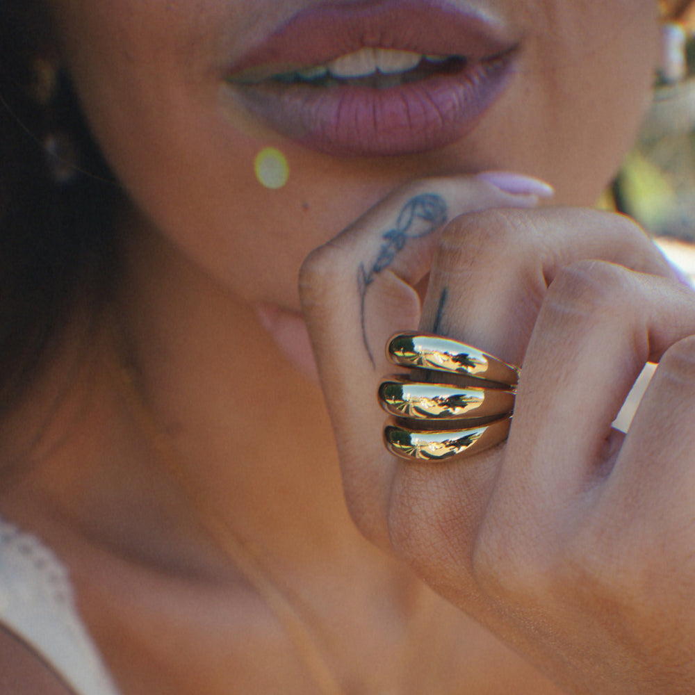Polished Triple Domed Ring - Gold