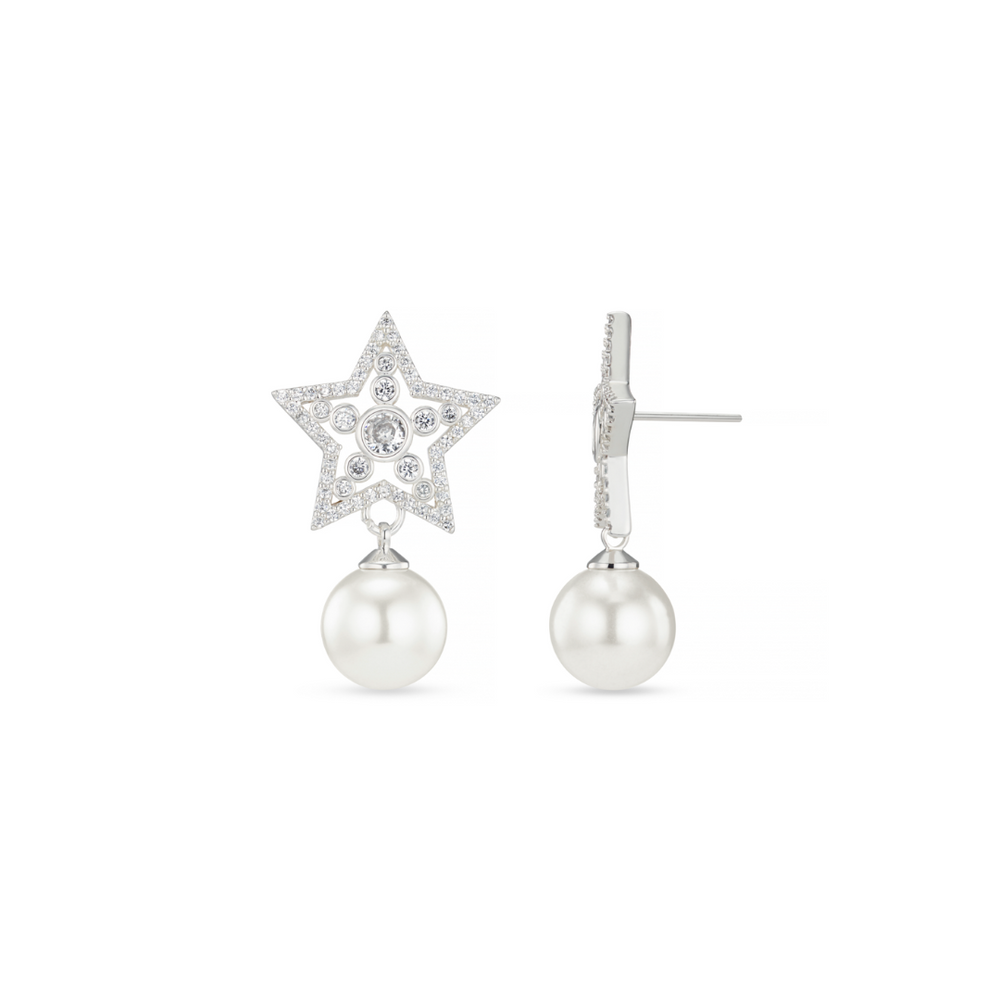 Crystal Star & Pearl Drop Earrings
