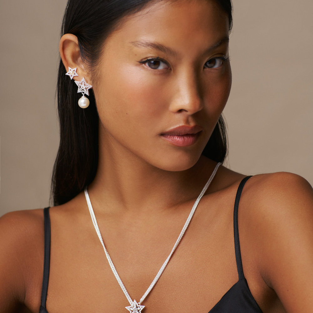Crystal Star & Pearl Drop Earrings