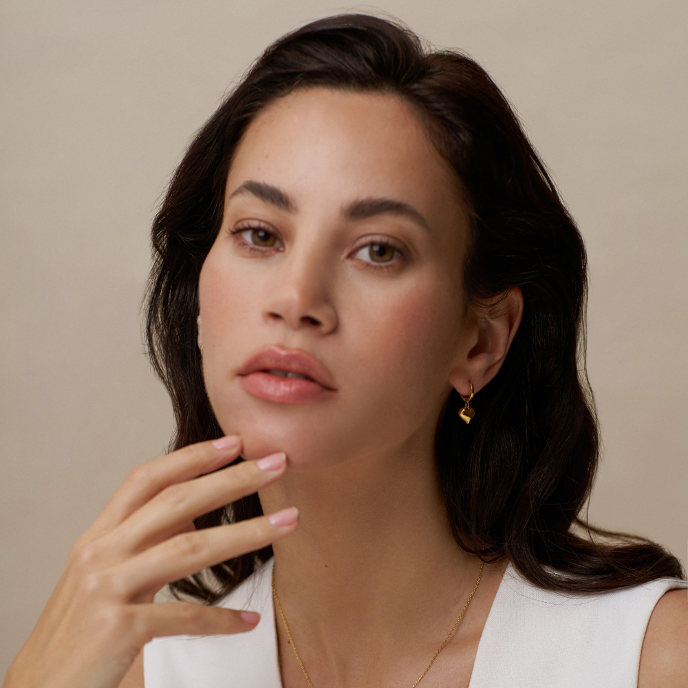 Domed Heart Charm Huggie Hoops Earrings