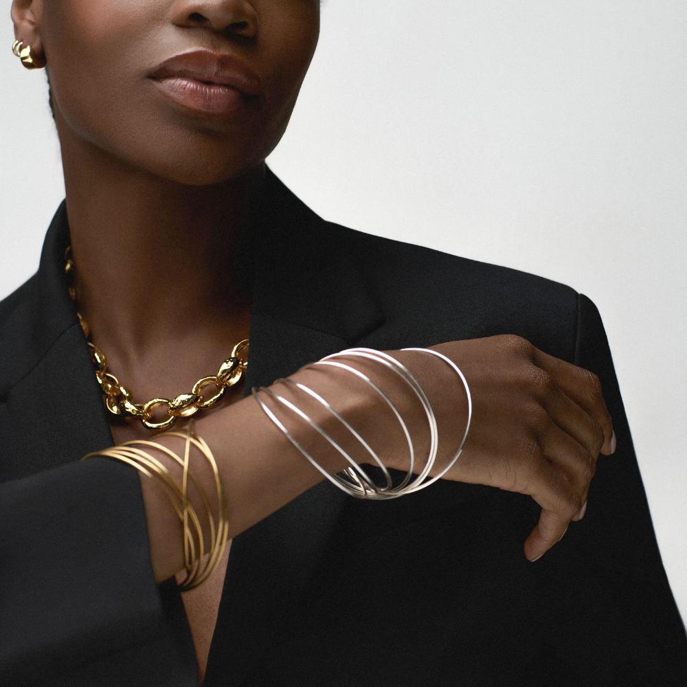 Fine Multi Interlocking Bangles - Silver