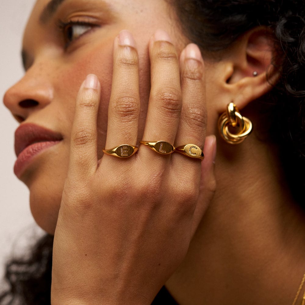 Adjustable Ring Default A Pavé Initial Adjustable Signet Ring Orelia Jewellery